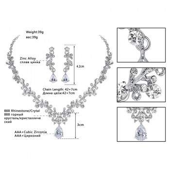 Mecresh Luxury Cubic Zirconia Bridal Jewelry Sets Leaf-Shape Crystal Rhinestone Party Wedding Jewelry Necklace Sets MTL486
