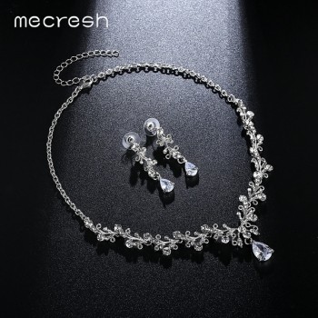 Mecresh Luxury Cubic Zirconia Bridal Jewelry Sets Leaf-Shape Crystal Rhinestone Party Wedding Jewelry Necklace Sets MTL486