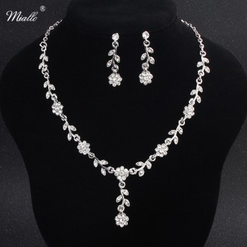 Miallo Charms Flower Rhinestone Jewelry Necklace Earrings Set Elegant Shinning Crystal Wedding Bride Party Pendant Drop Earrings