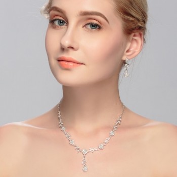 Miallo Charms Flower Rhinestone Jewelry Necklace Earrings Set Elegant Shinning Crystal Wedding Bride Party Pendant Drop Earrings