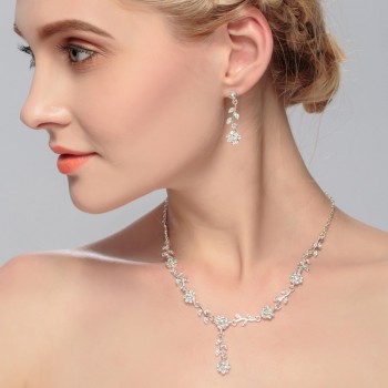 Miallo Charms Flower Rhinestone Jewelry Necklace Earrings Set Elegant Shinning Crystal Wedding Bride Party Pendant Drop Earrings