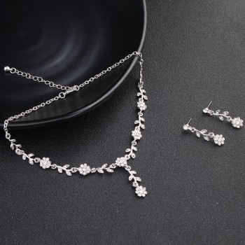 Miallo Charms Flower Rhinestone Jewelry Necklace Earrings Set Elegant Shinning Crystal Wedding Bride Party Pendant Drop Earrings