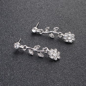 Miallo Charms Flower Rhinestone Jewelry Necklace Earrings Set Elegant Shinning Crystal Wedding Bride Party Pendant Drop Earrings