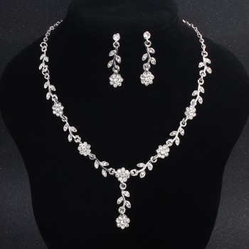 Miallo Charms Flower Rhinestone Jewelry Necklace Earrings Set Elegant Shinning Crystal Wedding Bride Party Pendant Drop Earrings