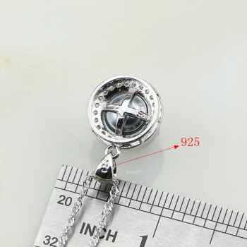 925 Sterling Silver Jewelry White Cubic Zirconia Round Gray Imitation Pearl Jewelry Set For Women Earrings/Ring/Pendant/Necklace