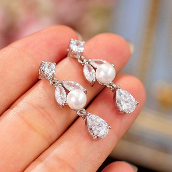 Leaf-Shape Bridal Wedding Accessories Cubic Zirconia Celebrity Style Crystal Choker Necklace Earring Charm Bridal Jewelry Sets