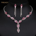 Fashion Leaf Tassel Wedding Jewelry Sets Charm Pink Crystal Choker Necklace Earrings Set Bridal Jewelry Sets Women Accessories