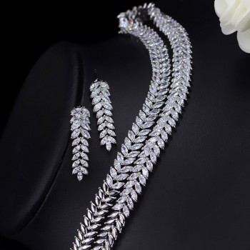 CWWZircons Marquise Cut Colorful Cubic Zirconia Stones Bridal Round Choker Necklace Earring Set For Women Wedding Jewelry T074