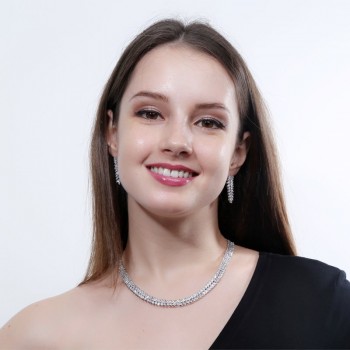 CWWZircons Marquise Cut Colorful Cubic Zirconia Stones Bridal Round Choker Necklace Earring Set For Women Wedding Jewelry T074