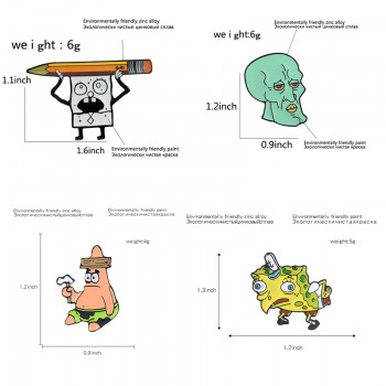 Cartoon Bob Collection ! Sponge Squidward Patrick Star Mermaid Man Barnacle Boy Pineapple House Friends Enamel Lapel Brooch Pin
