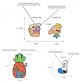 Cartoon Bob Collection ! Sponge Squidward Patrick Star Mermaid Man Barnacle Boy Pineapple House Friends Enamel Lapel Brooch Pin