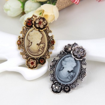 Water Drop Vintage Gothic Style Head Statue Cameo Brooch SImulated-Pearl Rhinestone Enamel Brooch for Women Brooches Pin Jewelry