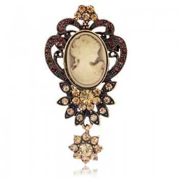 Water Drop Vintage Gothic Style Head Statue Cameo Brooch SImulated-Pearl Rhinestone Enamel Brooch for Women Brooches Pin Jewelry