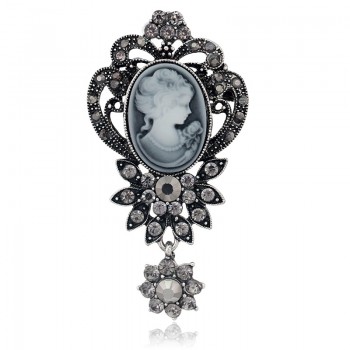 Water Drop Vintage Gothic Style Head Statue Cameo Brooch SImulated-Pearl Rhinestone Enamel Brooch for Women Brooches Pin Jewelry