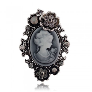 Water Drop Vintage Gothic Style Head Statue Cameo Brooch SImulated-Pearl Rhinestone Enamel Brooch for Women Brooches Pin Jewelry