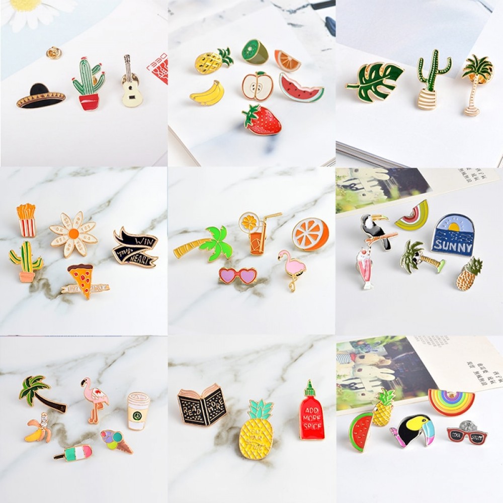 Miss Zoe 3~10pcs/set Plant cactus fruits flamingo Brooch Button Pins Denim Jacket lapel Pin Badge Plant Jewelry Gift for Kids