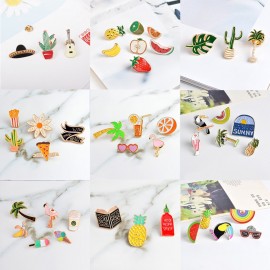 Miss Zoe 3~10pcs/set Plant cactus fruits flamingo Brooch Button Pins Denim Jacket lapel Pin Badge Plant Jewelry Gift for Kids