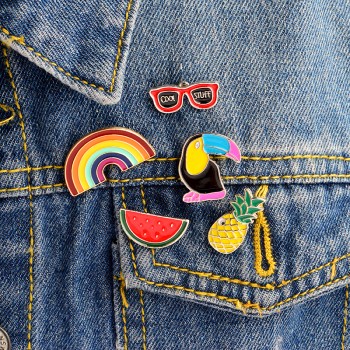 Miss Zoe 3~10pcs/set Plant cactus fruits flamingo Brooch Button Pins Denim Jacket lapel Pin Badge Plant Jewelry Gift for Kids