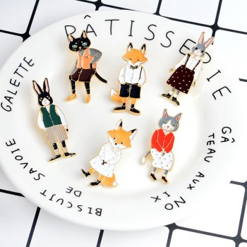 QIHE JEWELRY Animal pin set Cat Dog Panda Bird Penguin Fox Rabbit Enamel pins Cute Lapel pins Kawaii Brooches Animal jewelry