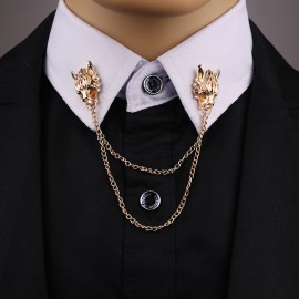 i-Remiel Metal Dragon Animal Pins and Brooches Dragons Head Brooch Shirt Collar Chip Tassel Chain Flower Suit Lapel Accessories