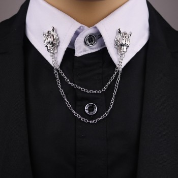 i-Remiel Metal Dragon Animal Pins and Brooches Dragons Head Brooch Shirt Collar Chip Tassel Chain Flower Suit Lapel Accessories