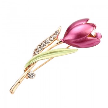 OneckOha Enameled Tulip Brooch Rhinestone Flower Pin Womens Garment Accessories Hot Selling Brooches
