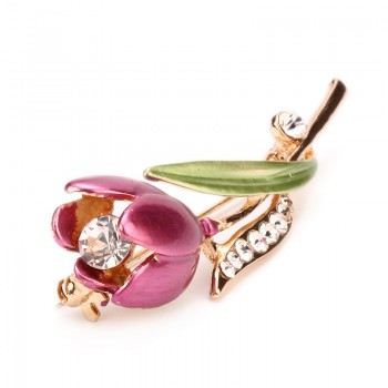 OneckOha Enameled Tulip Brooch Rhinestone Flower Pin Womens Garment Accessories Hot Selling Brooches