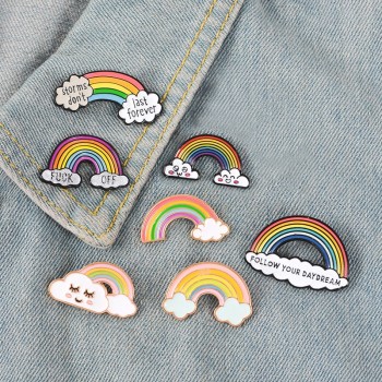 Rainbow and Clouds Enamel Pin Cartoon Rainbow Brooches Collection Fashion Metal Brooch Pins Badge Gifts for Women Men Children