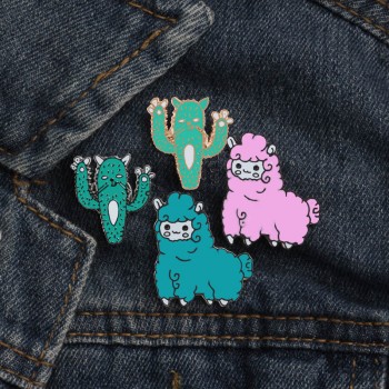2-5 Pcs/set Hot Creative Enamel Pin Cute Sheep Rabbit Panda Cat Cactus Leaves Grass Brooches For Women Charm Jewelry Pins Brooch