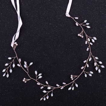 Rose Gold Tiara Headband Pearl Rhinestone Hair Jewelry For Women Bridal Hairbands Handmade Fashion Wedding Hair Accessories Gift