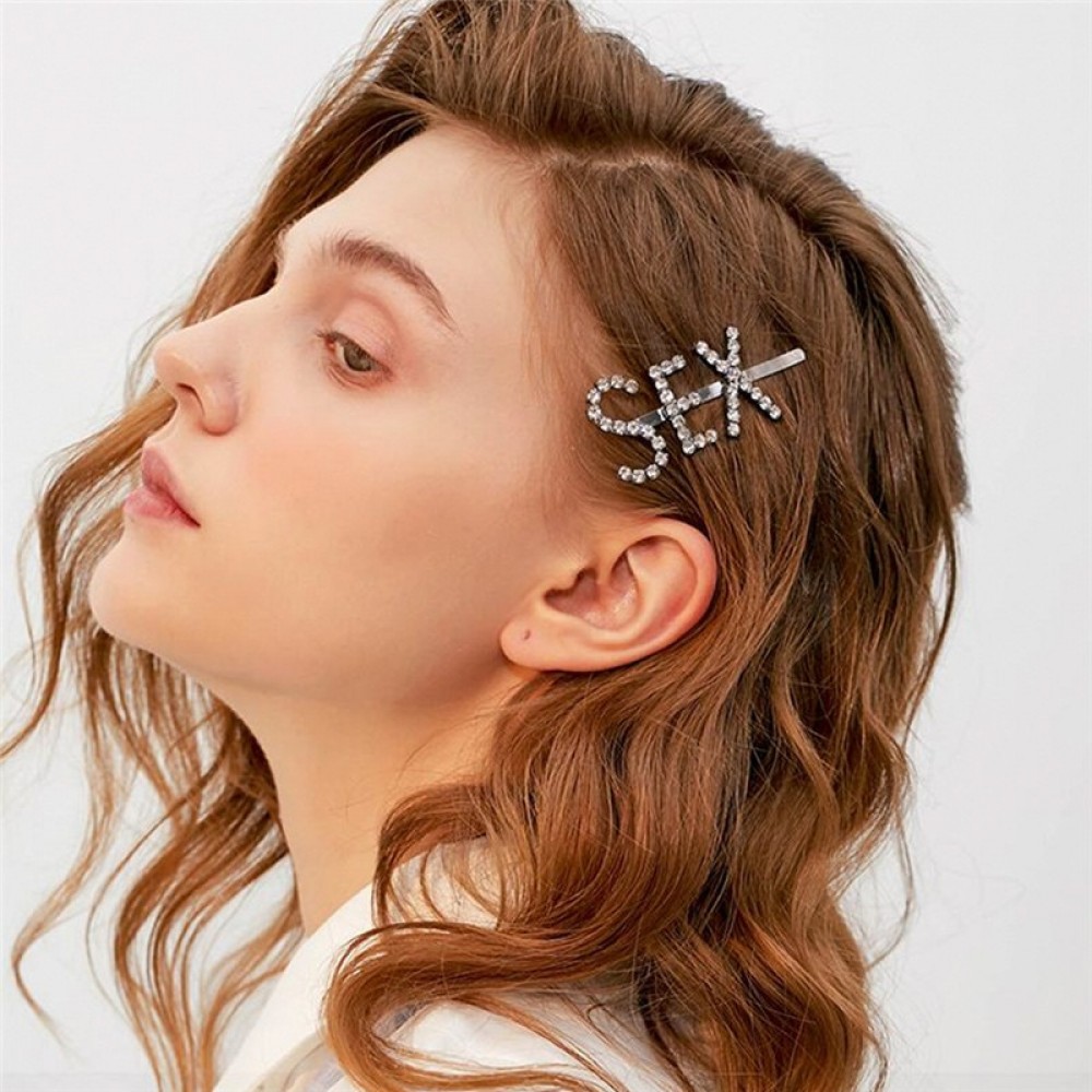Shiny Rhinestone Letters Girls Sex Hairpins Fringe Pin Romantic Personalized Bang Elegant Hair Jewelry Wedding Jewelry FJ037