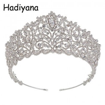 Hadiyana Hotsale Big Wedding Bride Crown Elegant Cubic Zincons Hair Tiaras Silver Bridal Jewelry Crowns Party Accessories HG6004