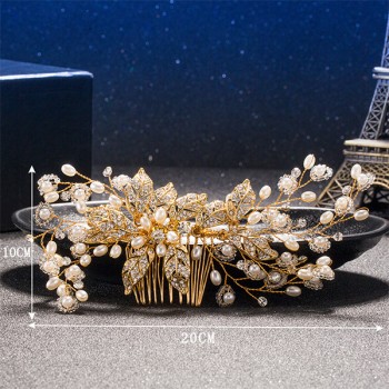 Many Style Gold Color Crystal Simulated Pearl Hair Comb For Wedding Hair Accessories Handmade Bride Hair Jewelry Headpiece Tiara