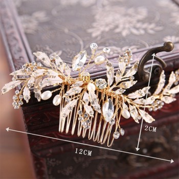 Many Style Gold Color Crystal Simulated Pearl Hair Comb For Wedding Hair Accessories Handmade Bride Hair Jewelry Headpiece Tiara