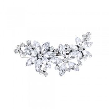 2Pcs Fashion Shiny Full Crystal Flower Petal Barrette Rhinestone Hair Clip HairPin for Wedding Bride Bridesmaid Hair Accessories