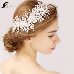 QUEENCO Silver Floral Bridal Headpiece Tiara Wedding Hair Accessories Hair Vine Handmade Headband Hair Jewelry For Bride
