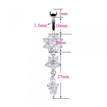 Sexy Dangle Belly Bars Belly Button Rose Gold Rings Belly Piercing CZ Crystal Flower Body Jewelry Navel Piercing Rings Drop