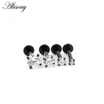 Alisouy 1 Pc Silver Labret Lip Ring Zircon Anodized Internally Threaded Prong Gem 16G Tragus Helix Ear Piercing Earring women