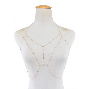 GIVVLLRY Rhinestones Tassel Body Chain Sexy Beach Gold Silver Color Wedding Accessories Bra Cross Body Chain Jewellery for Women