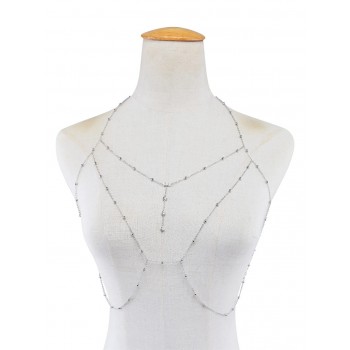 GIVVLLRY Rhinestones Tassel Body Chain Sexy Beach Gold Silver Color Wedding Accessories Bra Cross Body Chain Jewellery for Women