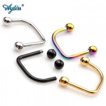 Ayliss Hot Wholesale 2pcs Rainbow 16G Cool Punk Stainless Steel Ball Top Lippy Loop Lip Monroe Labret Ring Jewelry Body Piercing