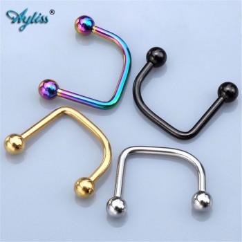 Ayliss Hot Wholesale 2pcs Rainbow 16G Cool Punk Stainless Steel Ball Top Lippy Loop Lip Monroe Labret Ring Jewelry Body Piercing
