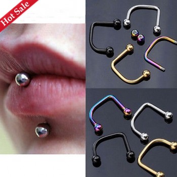 Ayliss Hot Wholesale 2pcs Rainbow 16G Cool Punk Stainless Steel Ball Top Lippy Loop Lip Monroe Labret Ring Jewelry Body Piercing