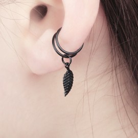 1 Pieces Surgical Steel Fake Clip On Wrap Earring Tragus Piercing Gold Black 2 Rings Leaf Charm Earring Piercing Body Jewelry