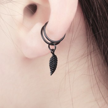 1 Pieces Surgical Steel Fake Clip On Wrap Earring Tragus Piercing Gold Black 2 Rings Leaf Charm Earring Piercing Body Jewelry