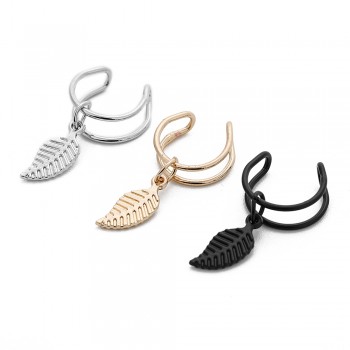1 Pieces Surgical Steel Fake Clip On Wrap Earring Tragus Piercing Gold Black 2 Rings Leaf Charm Earring Piercing Body Jewelry