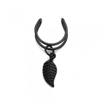 1 Pieces Surgical Steel Fake Clip On Wrap Earring Tragus Piercing Gold Black 2 Rings Leaf Charm Earring Piercing Body Jewelry