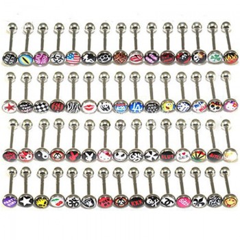 10PCS Mix Logo Tongue Piercing Barbell Bars Steampunk Women Piercing Tongue Rings Stainless Steel Fashion Body Jewelry T0001