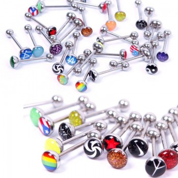 10PCS Mix Logo Tongue Piercing Barbell Bars Steampunk Women Piercing Tongue Rings Stainless Steel Fashion Body Jewelry T0001