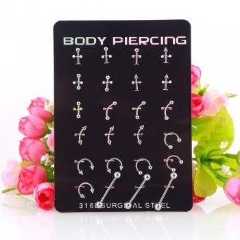 24Pcs/Set Surgical Stainless Bar Cartilage Eyebrow Nipple Nose Tongue Ear Ring Body Piercing Jewelry #233075